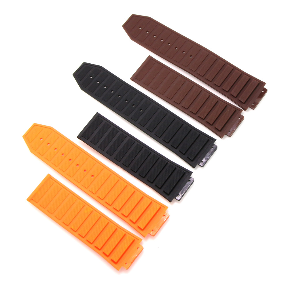 

26mm x 19mm Convex Watchband Silicone Rubber Strap for HUB Replacement Watch Band Steel Buckle Belt Resin Wrist Bracelet Black