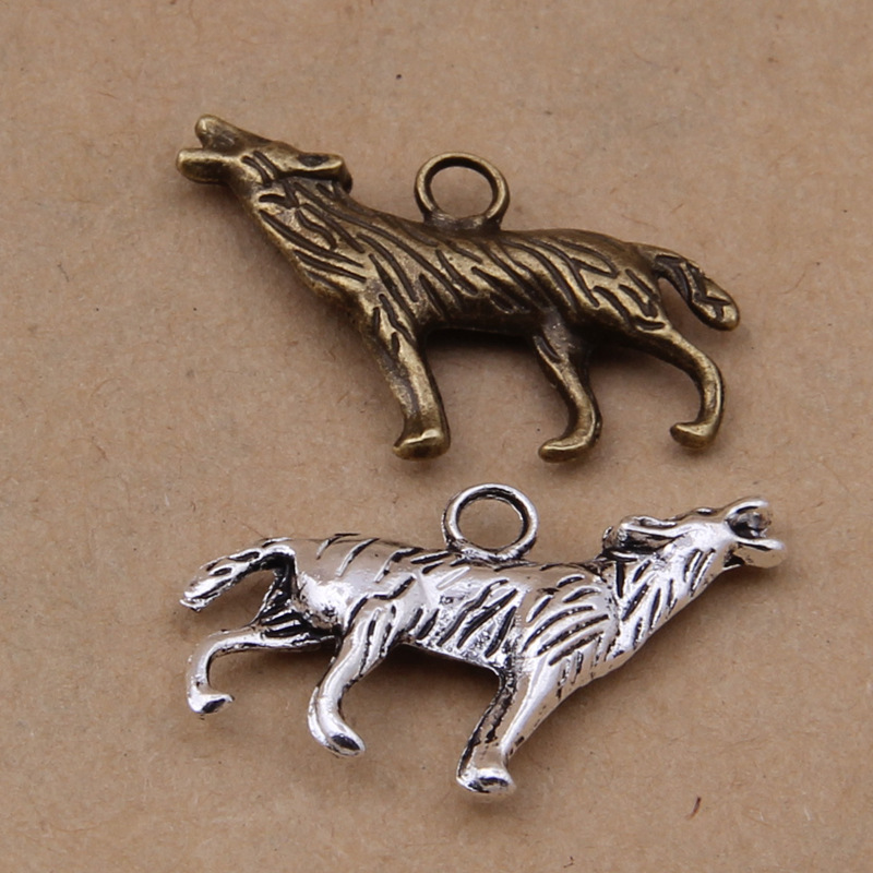 

200Pcs/lot Wolf Charms Pendant, Coyote Charm Pendant, antique silver & antique bronze, 2 sided charm free shipping