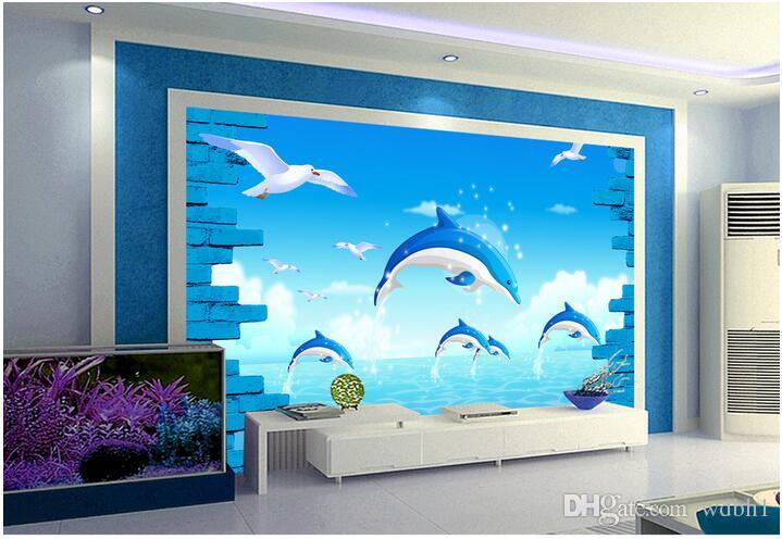 

3d wallpaper custom photo Non-woven mural Cartoon dolphin fairytale room decor painting picture 3d wall muals wall paper for walls 3 d, Pictures show