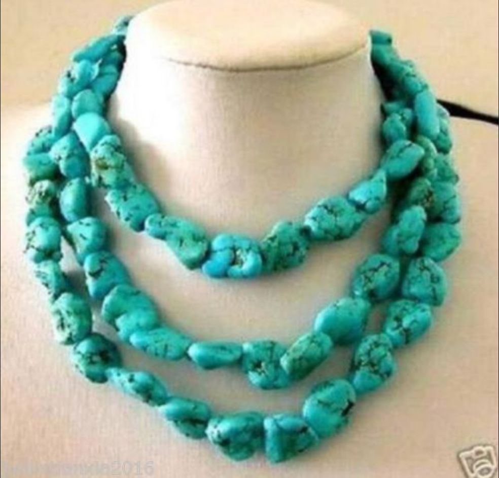 

New 10-14mm Turkey Turquoise Irregular Necklace 32''-50", Silver