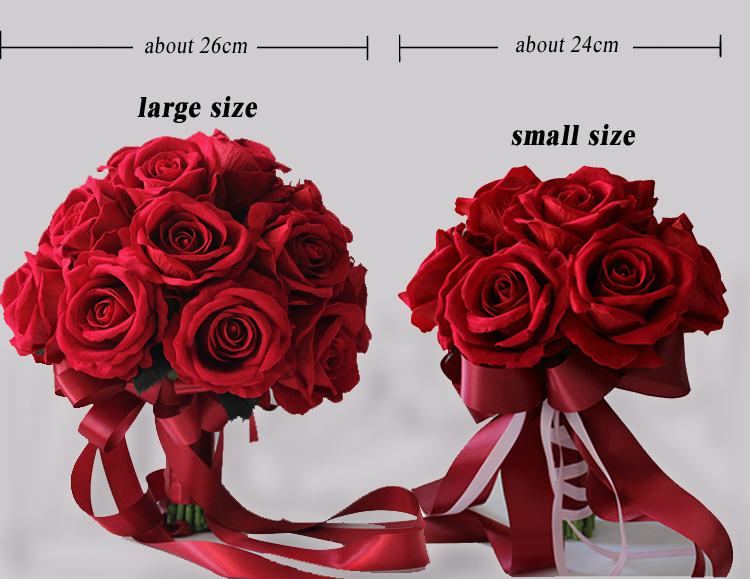Nice High Simulation Velvet Red Rose Wedding Bouquet 100 High