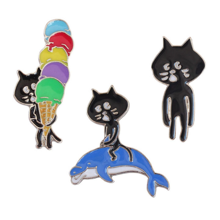 

Fashion Funny Black Cat Cone Boutonniere Enamel Brooches Pins Small Size Lapel Pin For Women Mens Suit Shirt Backpack Hat High Quality