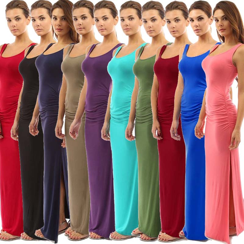 

high quality maxi dress womens clothing summer clothes long vest tank one-step skirts pullover U scoop neck sleeveless slim lady dresses