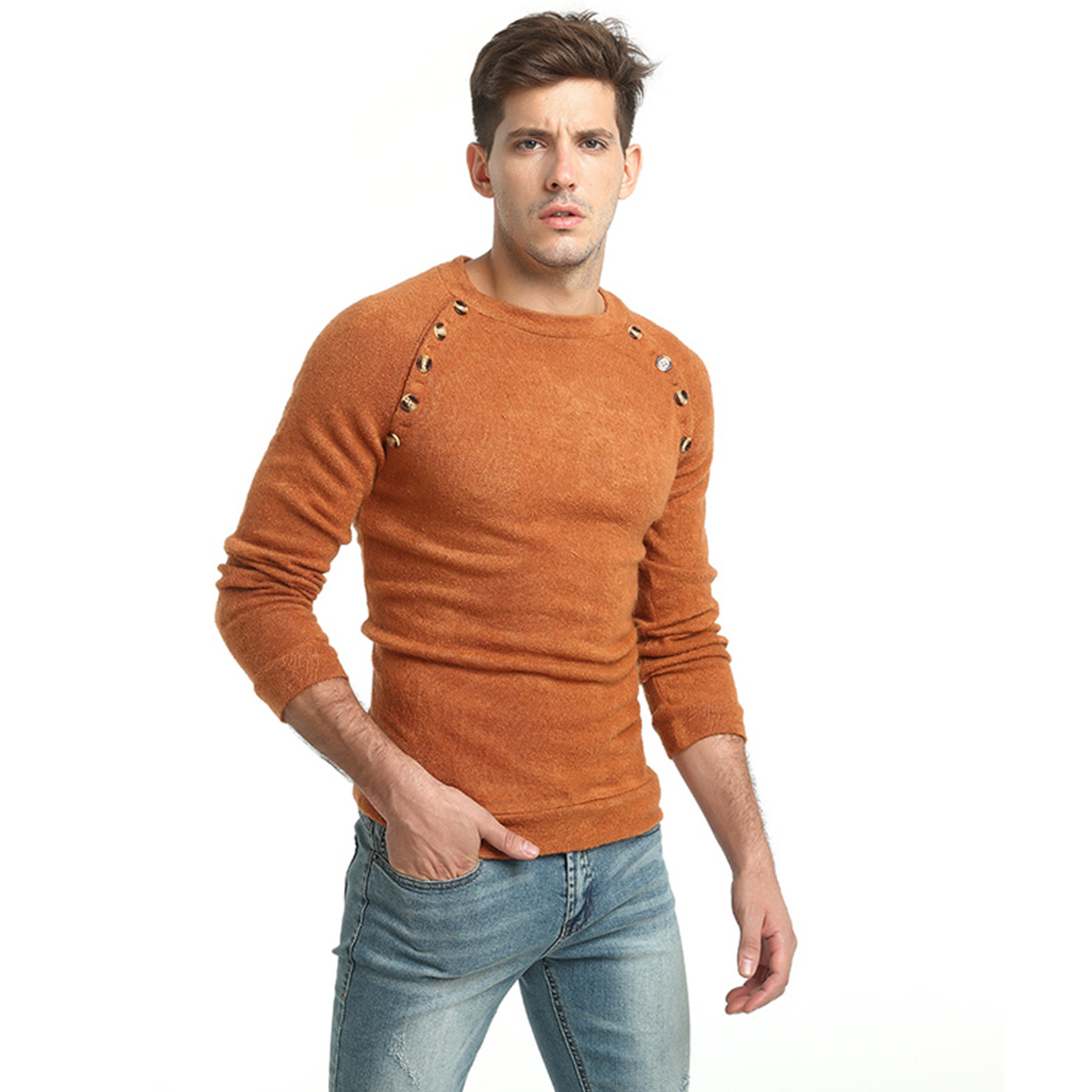 Men Button Patchwork Knitted Sweater Winter Spring Warm Slim Fit Pullover Fashion Long Sleeve Sweaters Knitwear Pull Homme 3XL