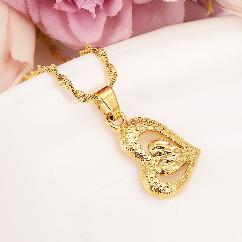 

Fine Gold Fille Heart Shape Jewelry sets Pendant Necklaces Women,African Jewelry,Arab sets,Ethiopia charms partygift, Golden