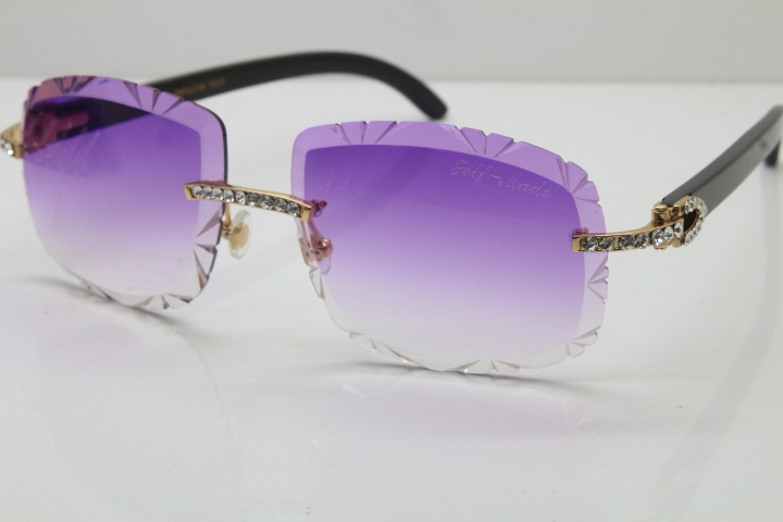 

New Big Stones Limited edition T8200762 Glasses Hot Unisex Black Buffalo Horn SunGlasses Rimless Carved lens Glasses Size:61 Gold Brown Silver