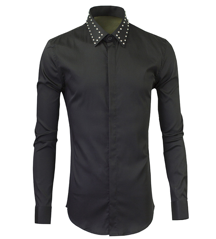 

2016 Real Cotton Full Regular Camisas Hombre Vestir Camisa Metal Rivets And New Long Sleeve Shirt In Support A On Behalf Of Men, Black