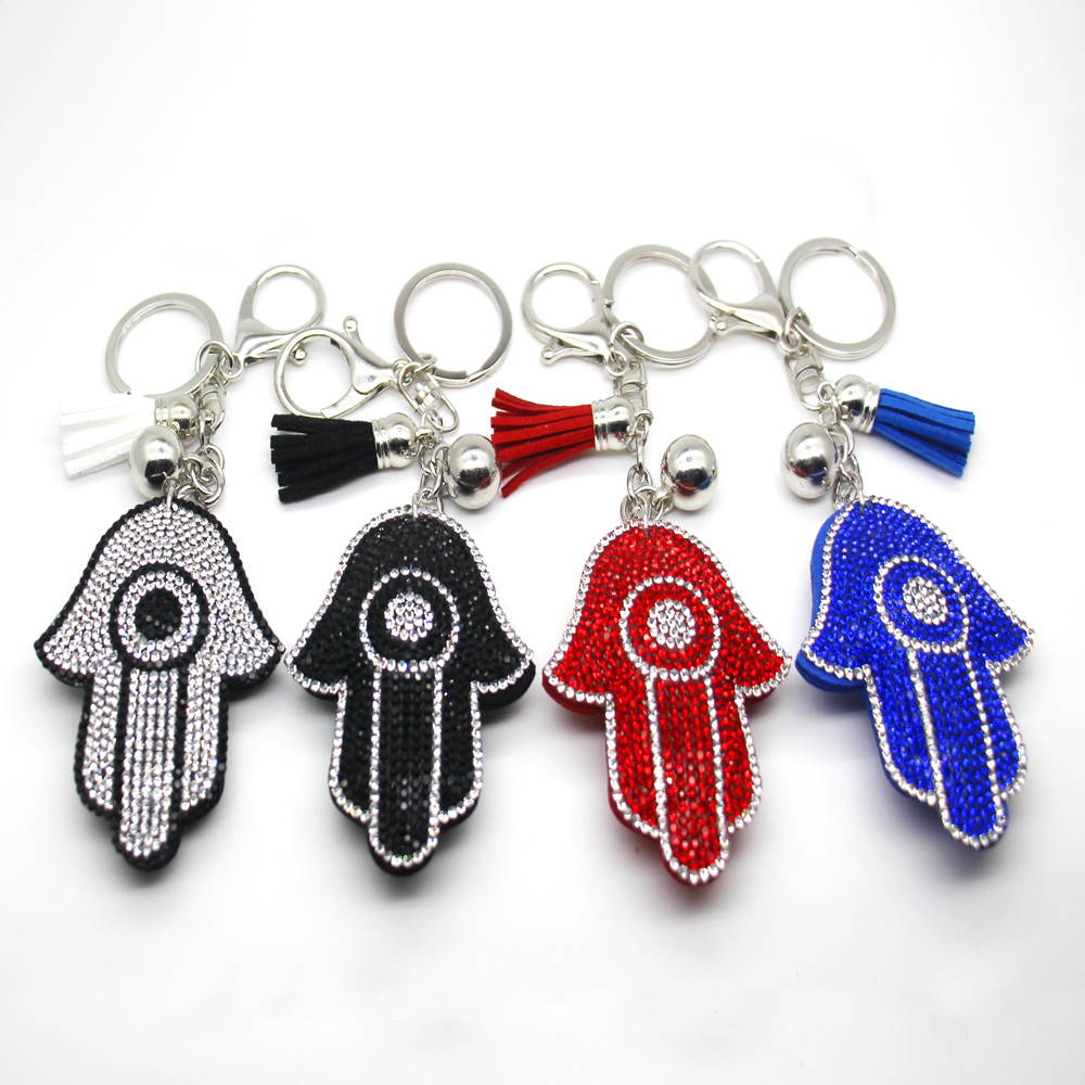

PU Leather Crystal Rhinestone Palm Shape Keychain Leather Tassel Palm Shaped Keychain
