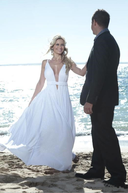 Décolleté Sexy Robe De Mariée De Plage 2019 Sans Manches Longue De Longueur De Plancher De Mousseline De Soie Mariage Robes De Soirée Formelle