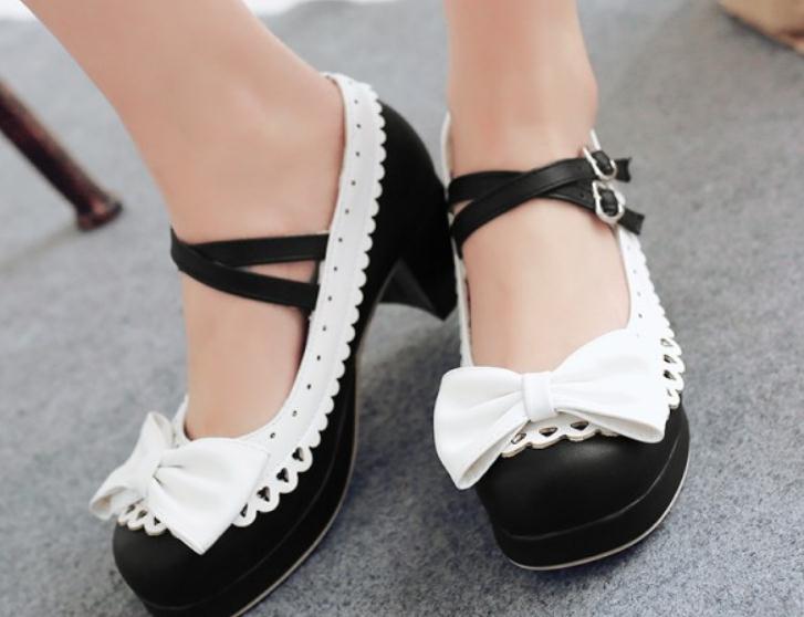

Free send 2018 Spring Korean Shallow mouth Coarse heel Middle heel bowknot Women's Single shoes, Black