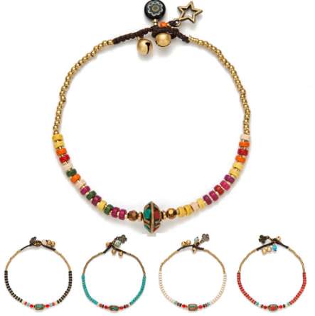 

AMOURJOUX Handmade Tibetan Round Charm Leg Anklets For Women Color Small Beaded Chain Ankle Bracelet Anklet Foot Jewelry