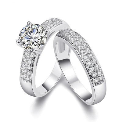 

New Fashion Wedding Ring Four-claw Micro Inlay Zircon Couple Ring Fashion Anti-Real Diamond Ring Trade Jewelry Wholesale