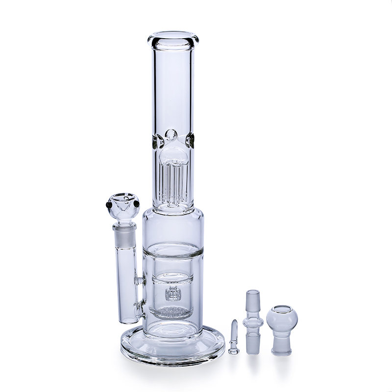 

Recycler Hookahs Glass Bongs Oil Rigs Height 14 inch 6 Arm Tree Birdcage Fritted Disk Perc Hand Blown Ash Catcher Free Glass Bowl