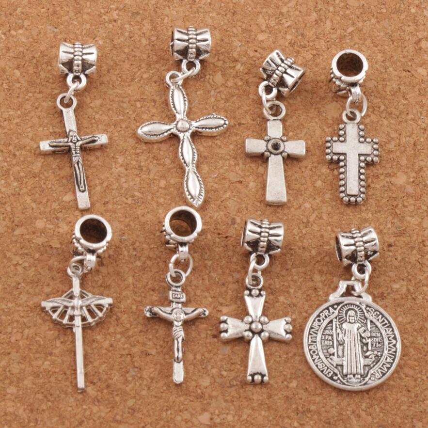 

8styles Alloy St Benedict Medal Crucifix Cross Clasp European Lobster Trigger Clip On Charm Beads Antique silver BM50 160pcs/lot