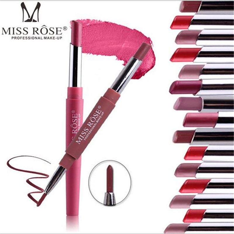 

Miss Rose Brand Lip Stick Lip liner Cosmetics Wateproof Double Ended Long Lasting Nude Red Matte Lipstick Pen free shipping