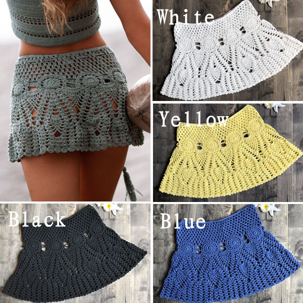 

Sexy Women Fashion Summer Crochet Beach Skirt Swimwear Handmade Knitted hollow-out Tassle Mini Skirt Lace Crochet Shorts, Khaki