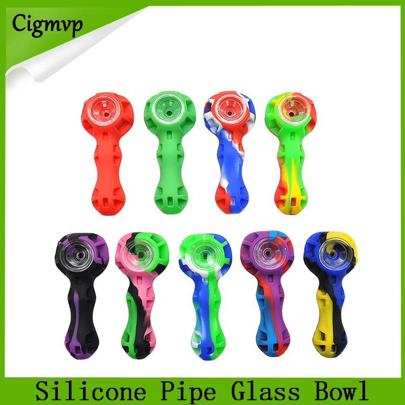 

Silicone smoking pipe e cigarettes accessories Hand Spoon Hookah Bongs multi Colors silicon oil dabbing rigs with tool VS twisty glass bowl blunt