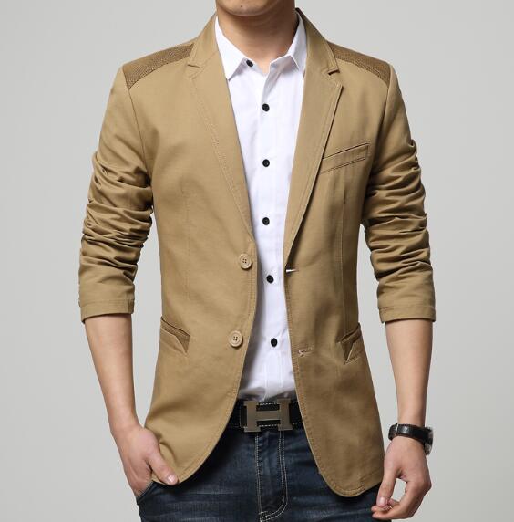 

2017 New Spring Autumn Fashion Red Blazer Men Casual Suit Jacket cotton Splice Men Slim Fit Suits Two Button Suit 5XL, Khaki