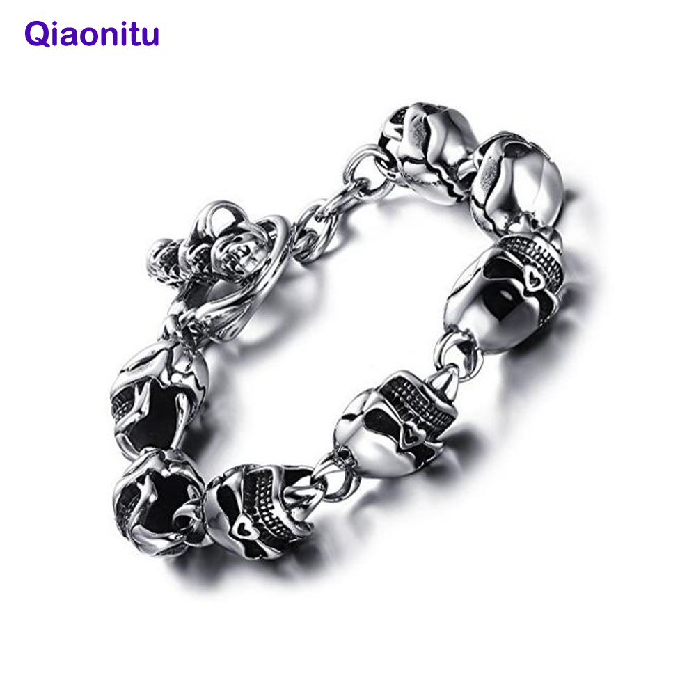 Para Hombre Gothic Heavy cráneo Cabeza De Plata Biker Brazalete Pulsera Halloween Regalo Nuevo