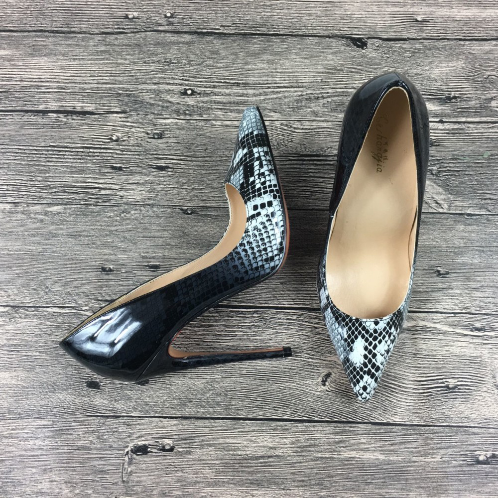 

women lady woman 2019 black python snake patent leather poined toes wedding heels stiletto high heels shoes pumps 12cm 120mm