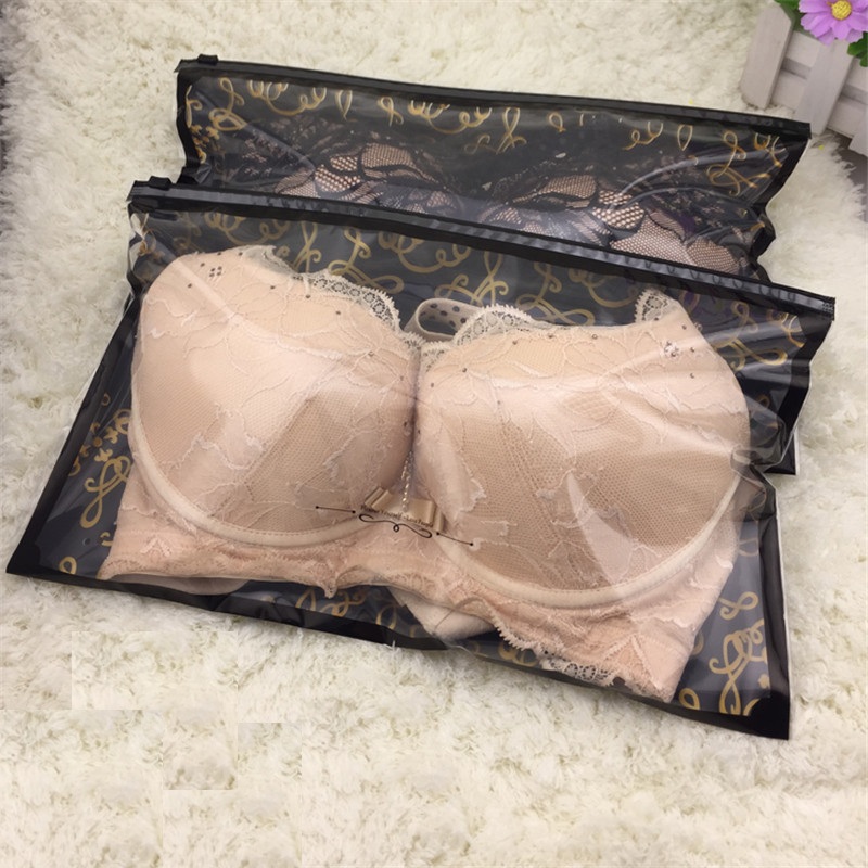 

One side Clear & One side Black pattern Plastic Bags Zipper Top Bags for bra, underwear, scarf retail packaging 34*20cm LZ1550