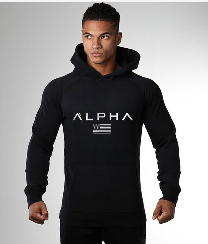 

Nation Flag Printed Mens Hoodies Gym Athletic Slim Fit Sweatshirt Thin Elastic Male Fitness Pullover, Black
