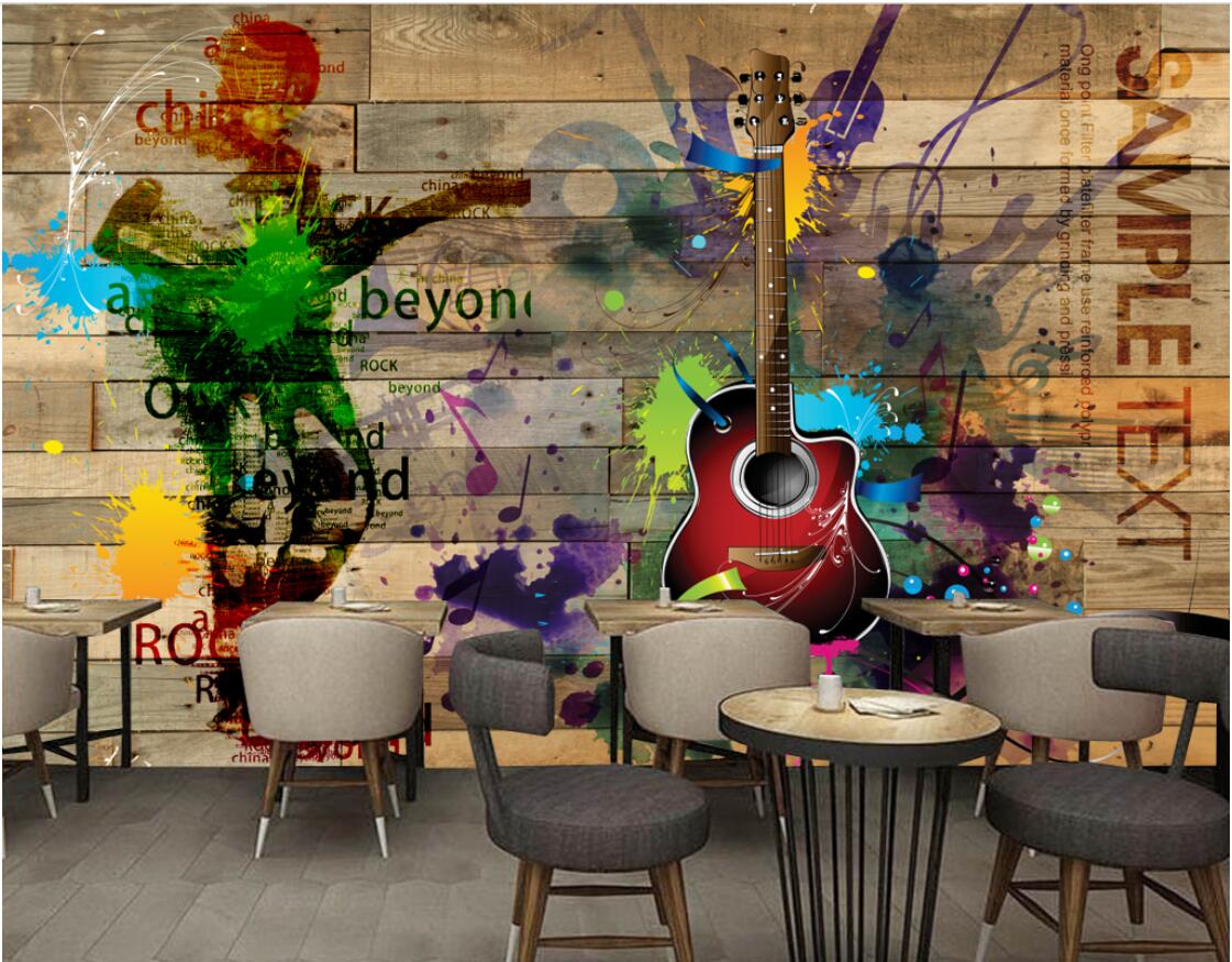 

3d wallpaper custom photo mural Retro vintage rock music wooden board guitar mural background murals wallpaper 3d landscape wall tapestry 3d, Pictures show