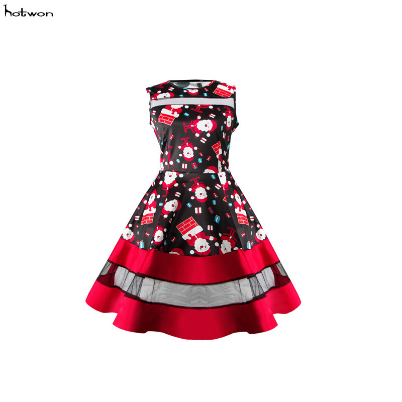2017 Winter Women Christmas Santa Claus Party Fared Swing Mini Robe Long Mancheve Vistidos de patineuse à manches longues