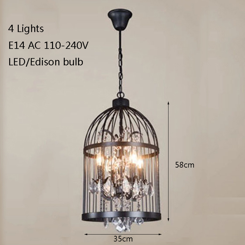 Acheter Rétro Noir Rouille De Style Cage à Oiseaux De Lustre E14 Grand Lustre En Cristal De Style Moderne éclairage Led Pour Salon Cuisine De