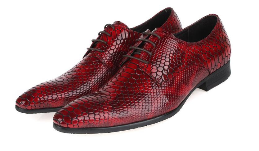 

Personality Luxury Men Red Leisure Leather Shoes Fashion Designer Pointed Toe Python Snake Pattern Party Shoes Black 37-44