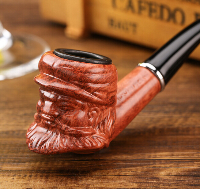 

Creative Resin Pipe Wood Acrylic Cigarette Holder Old Men Head Pipes Bend Type with Box for Men's Gift