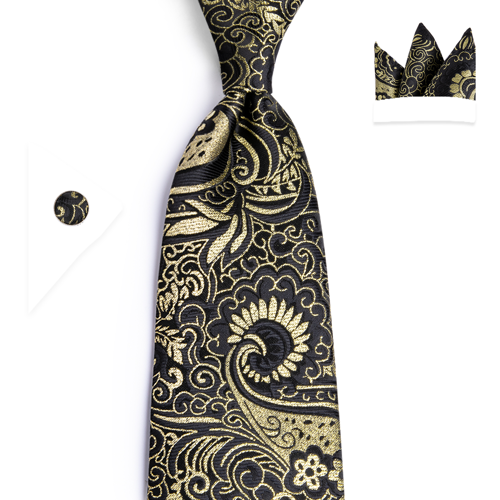 

Mens Black and Gold Pattern Tie Set Check Mens Neck Tie Tie Hanky Cufflinks Set Jacquard Woven Meeting Business Wedding Party Gift N-7023, Black;blue