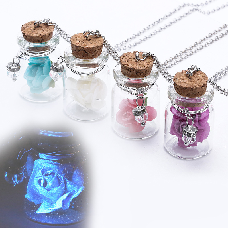 

2019 Trendy Fresh Women Flower Necklace Luminous Glass Bottles Pendant Chain Chic Sand Fashion Jewelry necklace