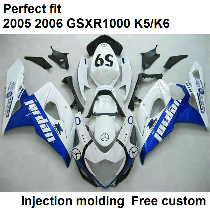 

Injection molding fairings for Suzuki GSXR1000 2005 2006 white blue motorcycle fairing kit GSXR1000 05 06 FR10 blue, Same as picture
