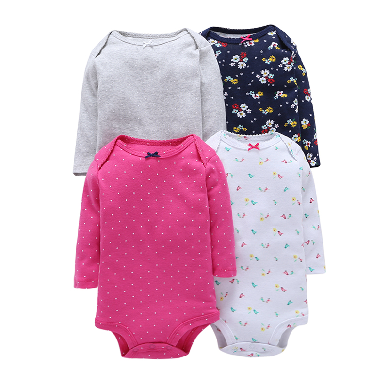 4pcs Summer Baby Girl BodySuits Ensemble Rose Rouge Dot Manchons à manches longues Fleurs Coton Body BodySuits Girl Vêtements Ensembles Robg08071