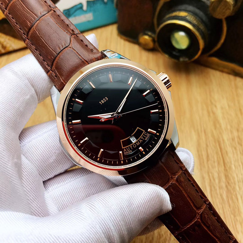 

Business men watch 43mm dial Genuine Leather Strap automatic mechanical wrist watches For mens best gift relogios masculinos