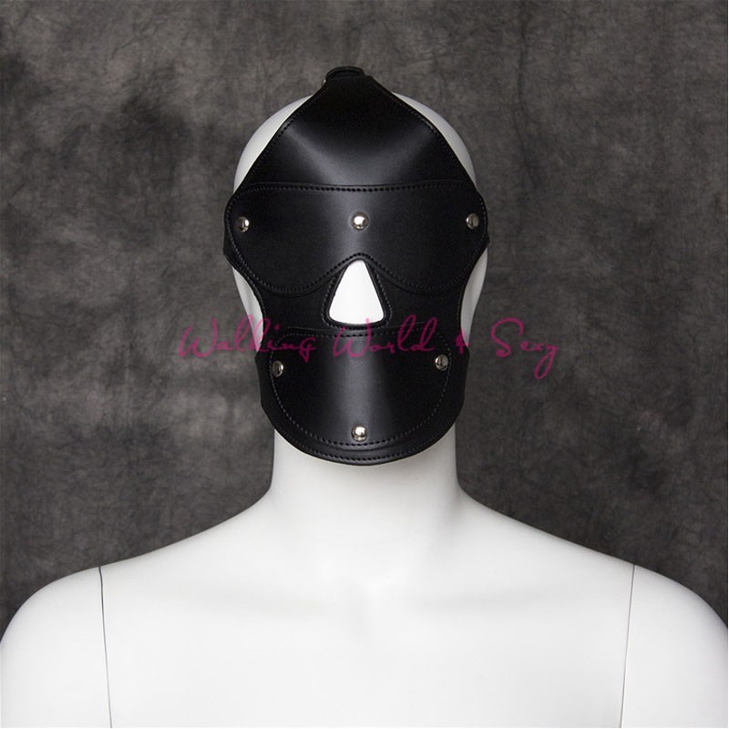 Slave Leather Bondage Mask Hood BDSM Head Harness With Free Gag