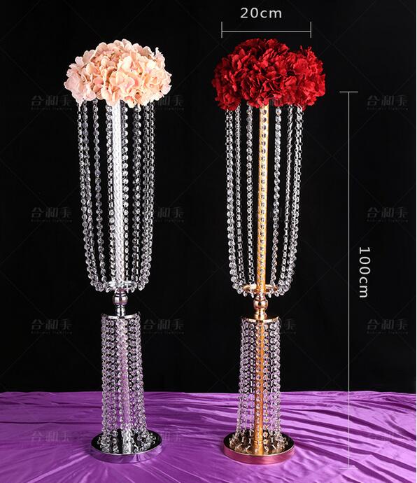 

Acrylic Crystal Wedding Flower Ball Holder 80cm/100cm Table Centerpiece Vase Stand Crystal Candlestick Wedding Decoration Gold Silver