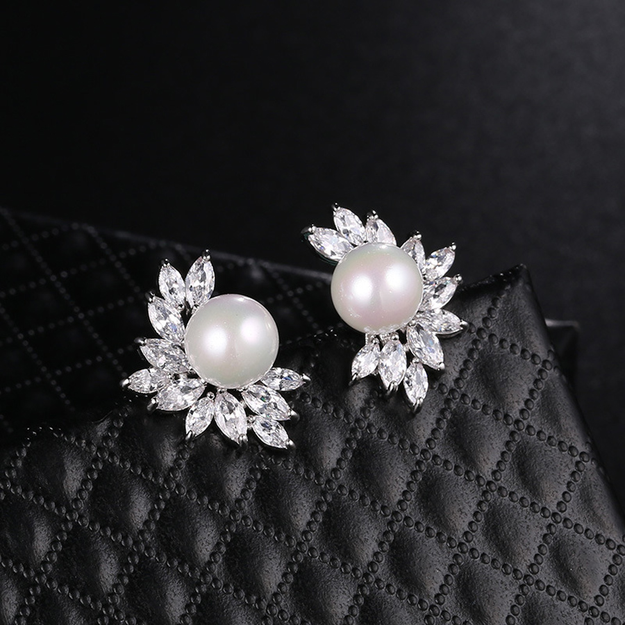 

Top Quality Marquise Stone Cubic Zirconia Flower Stud Earrings for Women Bridal Wedding Jewelery Accessories Best Gift