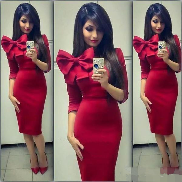 

Red Cocktail Dresses With Bow Mermaid 1/2 Sleeve Knee Length Prom Dress Sheath Short Cheap Bridesmaids Dress, Grape