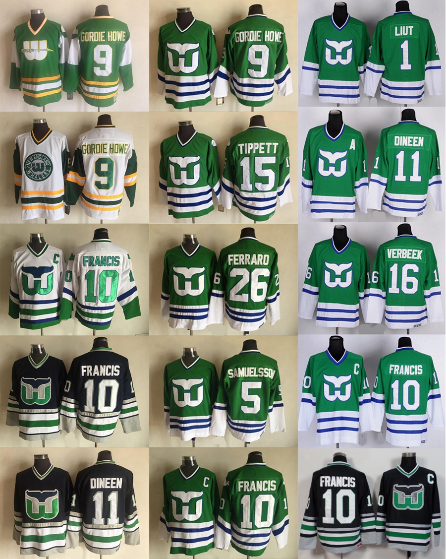 

Hartford Whalers 9 GORDIE HOWE 10 Ron Francis Ray Ferraro 5 Ulf Samuelsson Pat Verbeek Kevin Dineen 1 Mike Liut DAVE TIPPETT Hockey Jerseys, New green 9