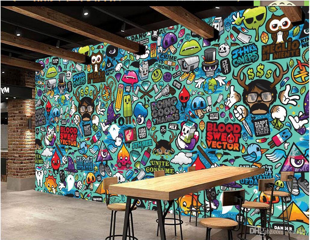 

3d wallpaper custom photo Europe and America cartoon abstract graffiti theme restaurant Home decor 3d wall murals wallpaper for walls 3 d, Picture shows