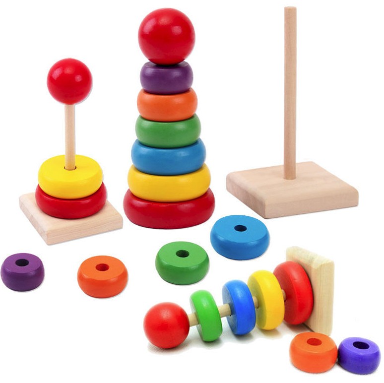 Regenbogen-Turm Ring Baby aus Holz Spielzeug Stack Nest Nest Baby Geschenk