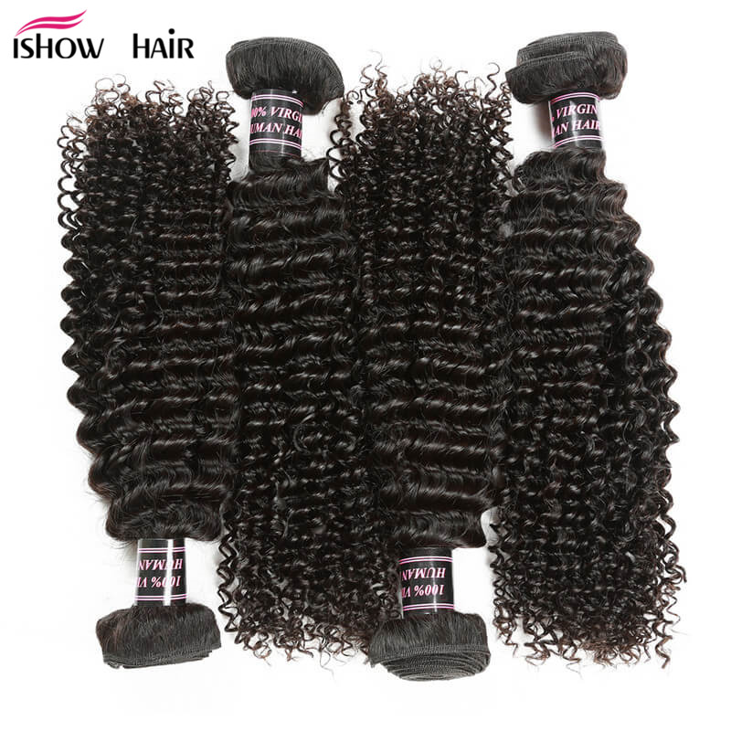 

Ishow Wholesale Price 8A Human Hair Weave Bundles Mink Brazilian Virgin 4 PCS Peruvian Kinky Curly for Women All Ages 8-28 inch Jet Black, Natural color