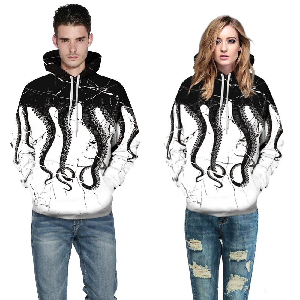Mens Womens Unisex Sweatshirt autumn and winter new Style Black Octopus Unisex Realistic 3d Digital Pullover Hot Sale Hooded Sweatshirt