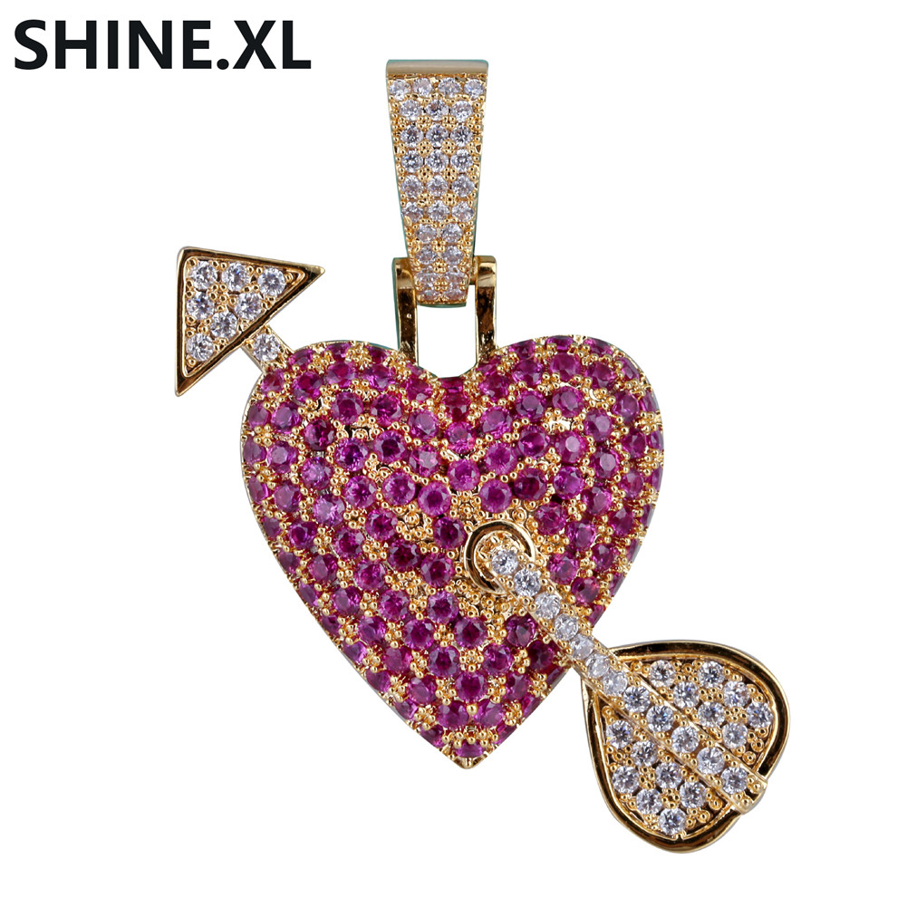 Glacé Out Cupidon Flèche Pendentif En Laiton Or Argent Plaqué Micro Pavé Zircon Charme Collier Cadeau De Saint Valentin