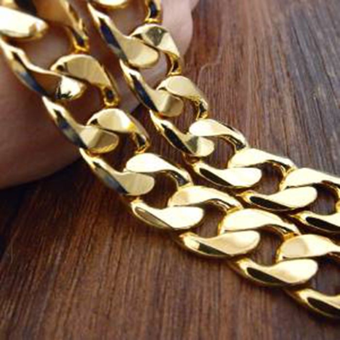 

Chunky solid curb link men's necklace 18k yellow gold filled men's jewelry Heavy 12mm 24inches 95g