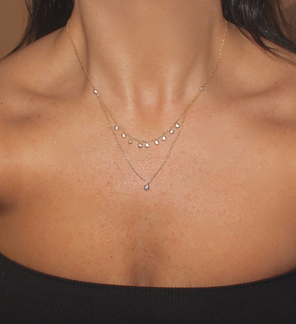 2018 Genuine fine 925 sterling silver charm double layer rose gold color with delicate round CZ stone pendent sexy women fashion necklaces