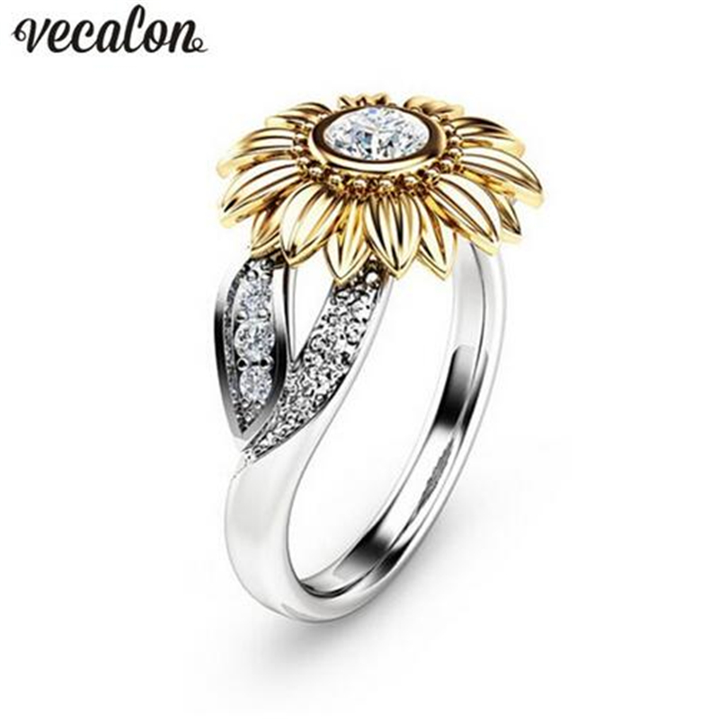 

Vecalon Charm CZ Stone Ring Bague Femme 925 Sterling silver Filled Sunflower Crystal Wedding Rings for Women Drop Shipping Gift