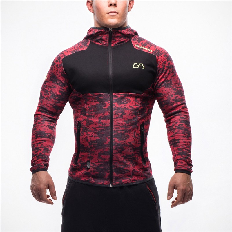 

2018 camouflage new mens hoodies Fitness Bodybuilding Sweatshirts fashion Casual Hooded Zipper Slim Jacket male Cotton Sportswea